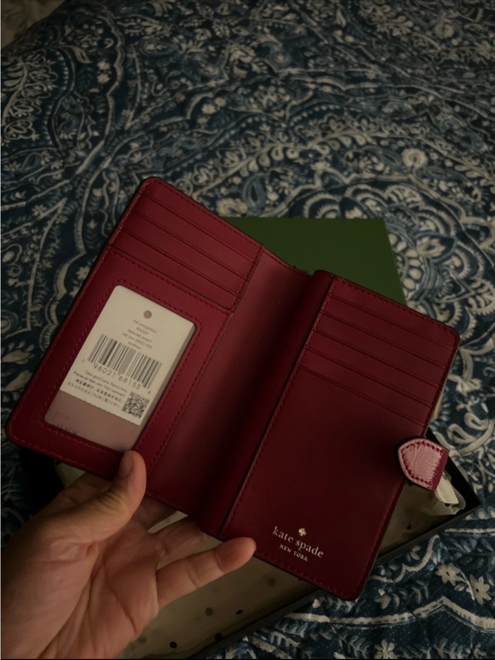kate spade red leather bi-fold card holder